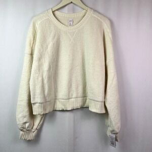 Auden Womens Cream Textured Fleece Pullover Sweatshirt Medium New